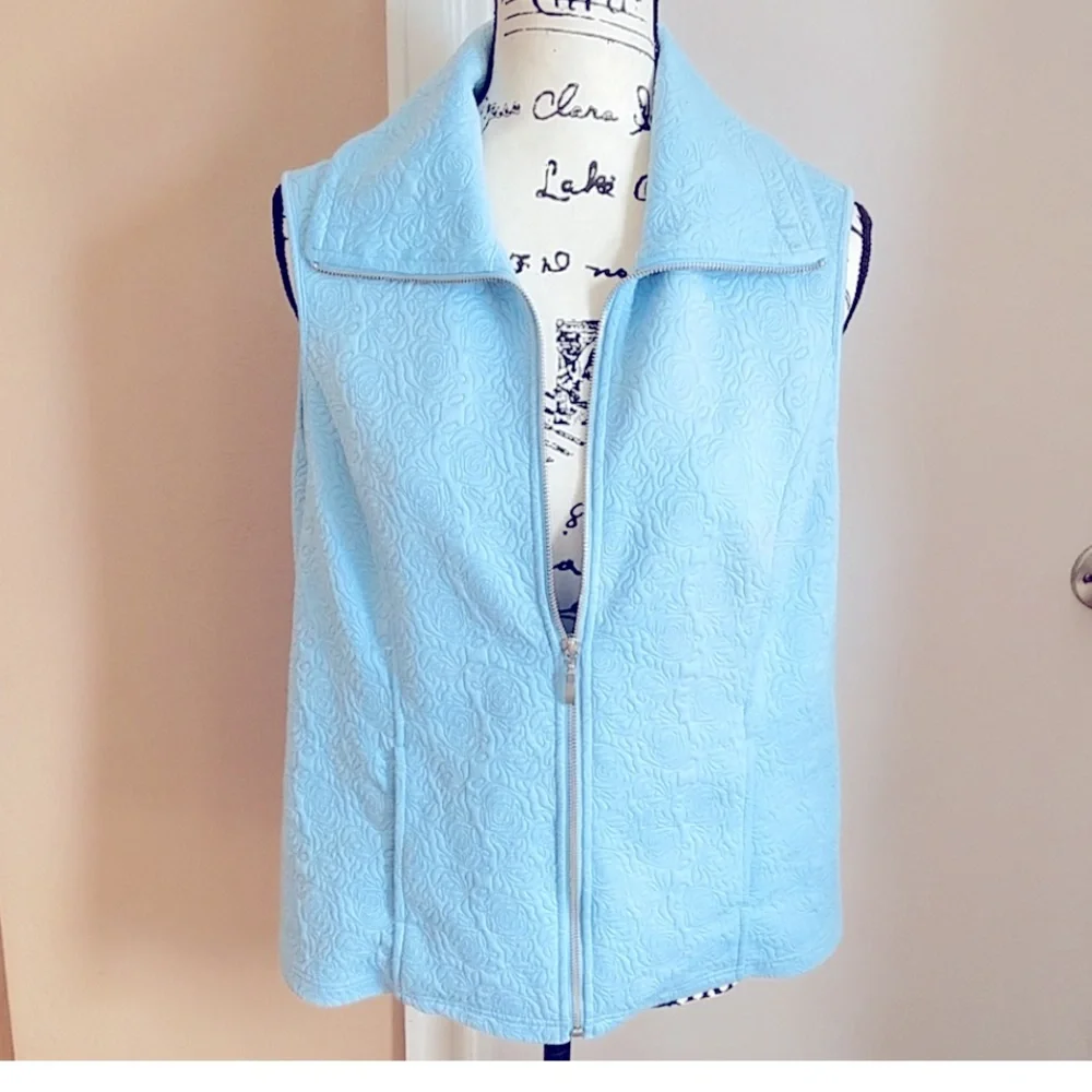CHRISTOPHER & BANKS Sky Blue Floral Textured Full Zip Vest Size M - Picture 3 of 12